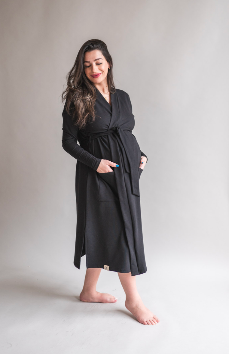 Niuer Women Robe Maternity Sleepwear Pregnancy Nightgown Nursing Wrap Dress  Soft Kimono Bathrobes Light gray XXL 